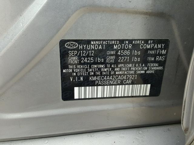 KMHEC4A42CA047921 - 2012 HYUNDAI SONATA HYB SILVER photo 10