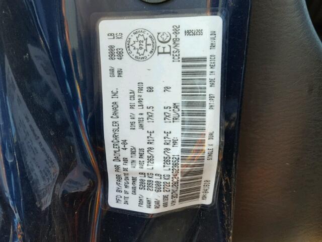 3D7KU28C24G236521 - 2004 DODGE RAM 2500 S BLUE photo 10