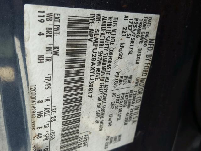 5LMFU28AXYLJ38817 - 2000 LINCOLN NAVIGATOR Mavi foto 10