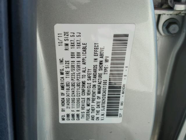 5J8TB2H26CA001565 - 2012 ACURA RDX SILVER photo 10