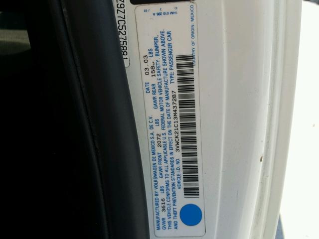 3VWCK21C13M437287 - 2003 VOLKSWAGEN NEW BEETLE თეთრი ფოტო 10