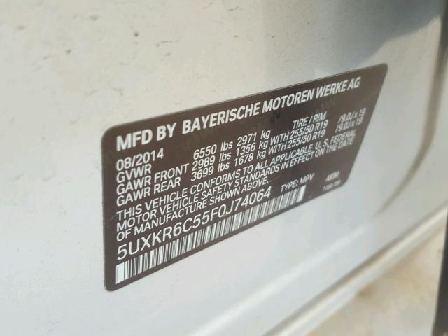 5UXKR6C55F0J74064 - 2015 BMW X5 XDRIVE5 SILVER photo 10