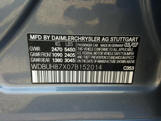 WDBUH87X07B152014 - 2007 MERCEDES-BENZ E 350 4MAT BLUE photo 10