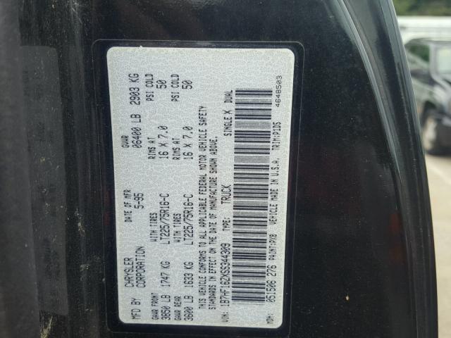 1B7HF16ZXSS344309 - 1995 DODGE RAM 1500 BLACK photo 10