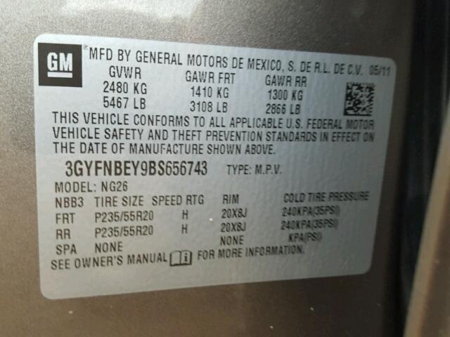 3GYFNBEY9BS656743 - 2011 CADILLAC SRX PERFOR 棕色 照片 10