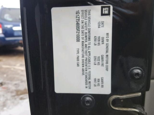 1G1ZT54805F210008 - 2005 CHEVROLET MALIBU LS შავი ფოტო 10