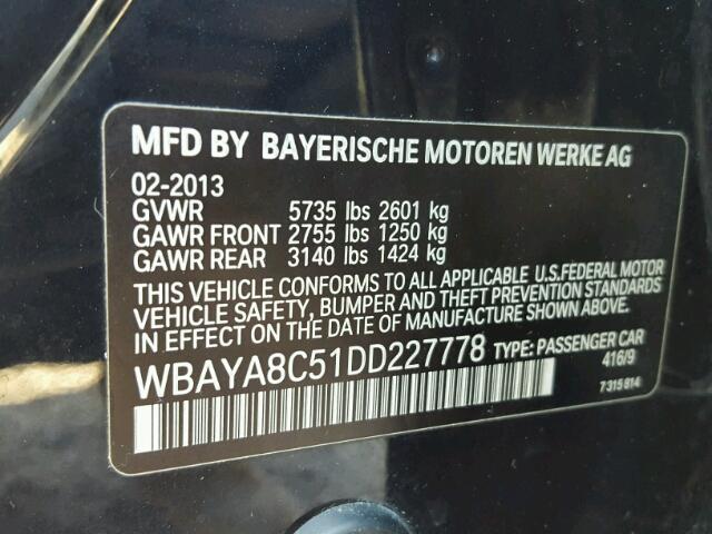 WBAYA8C51DD227778 - 2013 BMW 750I BLACK photo 10