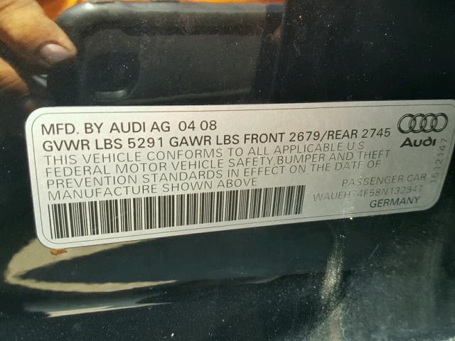 WAUEH74F58N132947 - 2008 AUDI A6 S-LINE BLACK photo 10