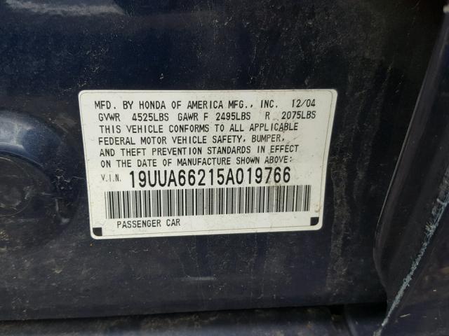 19UUA66215A019766 - 2005 ACURA TL BLUE photo 10