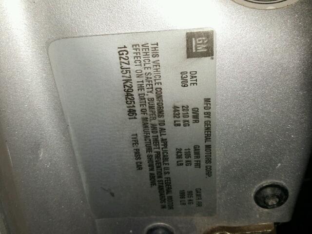 1G2ZJ57K294251461 - 2009 PONTIAC G6 SILVER photo 10