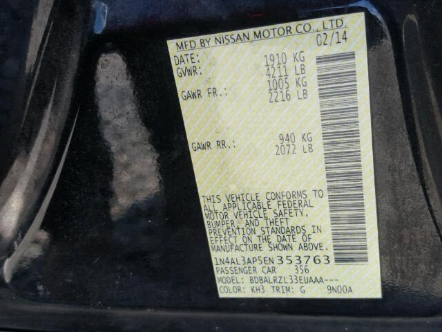 1N4AL3AP5EN353763 - 2014 NISSAN ALTIMA 2.5 BLACK photo 10