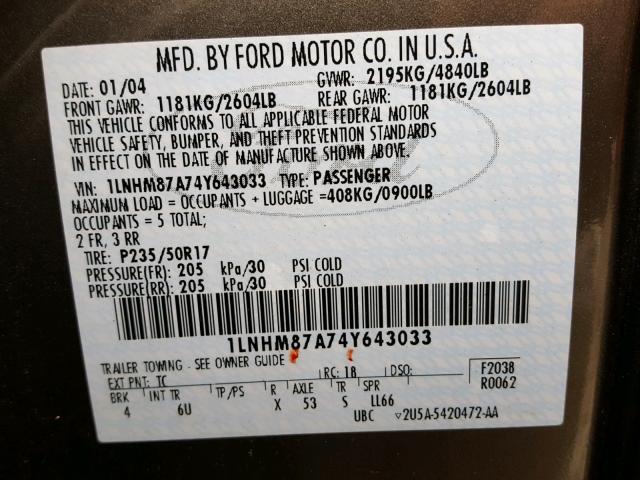 1LNHM87A74Y643033 - 2004 LINCOLN LS 灰色 照片 10