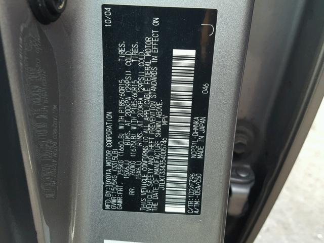 JTLKT334354005746 - 2005 TOYOTA SCION XB Boz foto 10