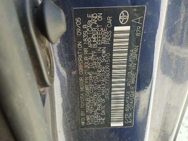 JTKDE177760091510 - 2006 TOYOTA SCION TC 蓝色 照片 10