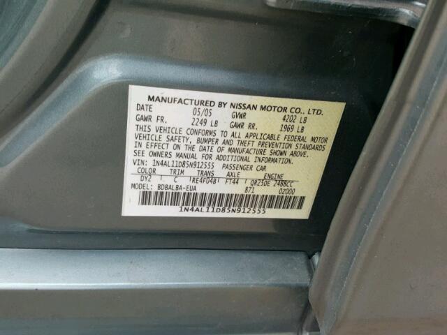 1N4AL11D85N912555 - 2005 NISSAN ALTIMA GREEN photo 10