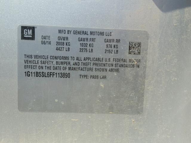 1G11B5SL6FF113890 - 2015 CHEVROLET MALIBU LS ვერცხლისფერი ფოტო 10