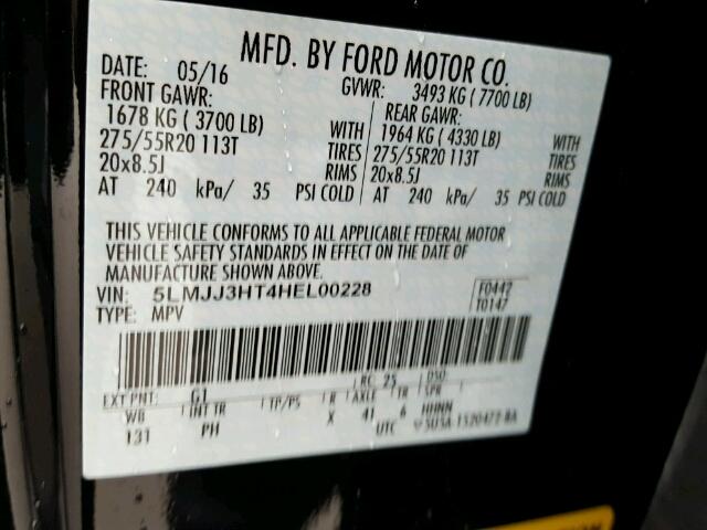 5LMJJ3HT4HEL00228 - 2017 LINCOLN NAVIGATOR BLACK photo 10