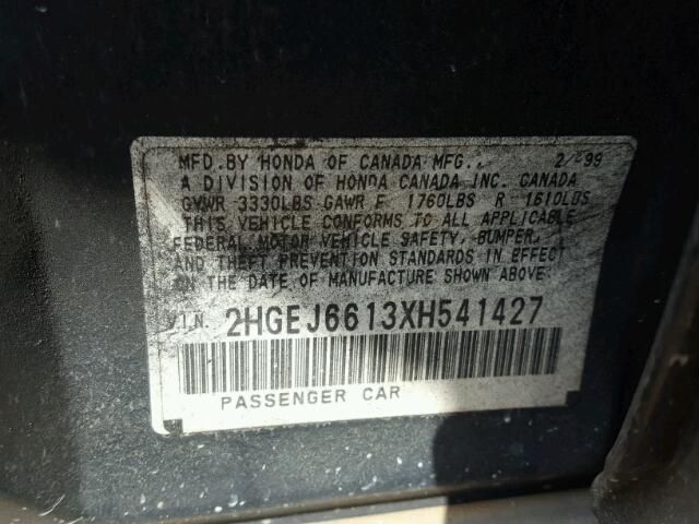 2HGEJ6613XH541427 - 1999 HONDA CIVIC BASE GREEN photo 10