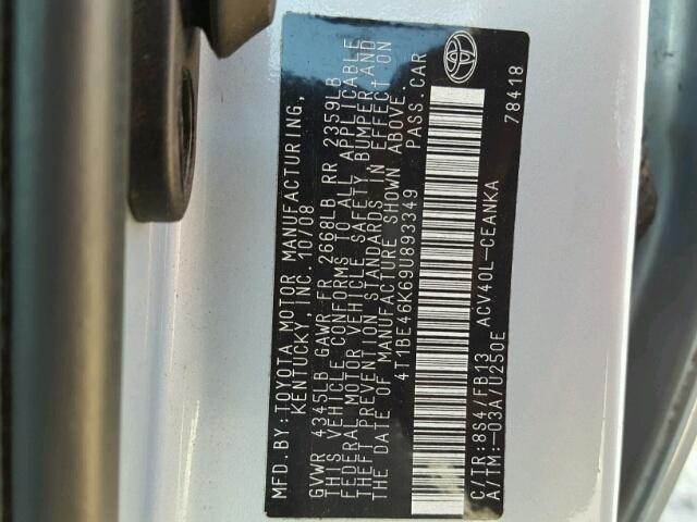 4T1BE46K69U893349 - 2009 TOYOTA CAMRY BASE BLUE photo 10