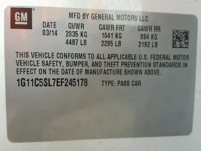 1G11C5SL7EF245178 - 2014 CHEVROLET MALIBU 1LT WHITE photo 10