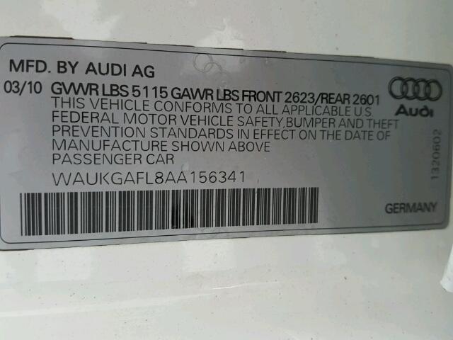 WAUKGAFL8AA156341 - 2010 AUDI S4 PRESTIG WHITE photo 10