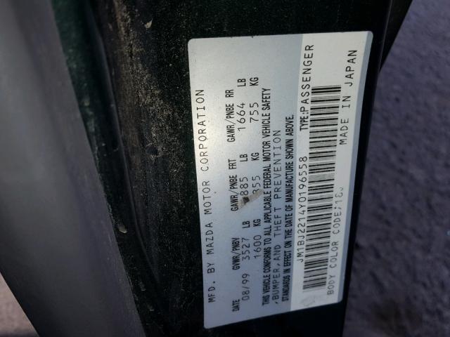 JM1BJ2214Y0196558 - 2000 MAZDA PROTEGE ES 绿色 照片 10