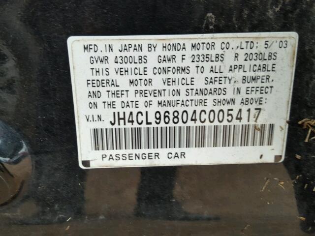 JH4CL96804C005417 - 2004 ACURA TSX BLACK photo 10