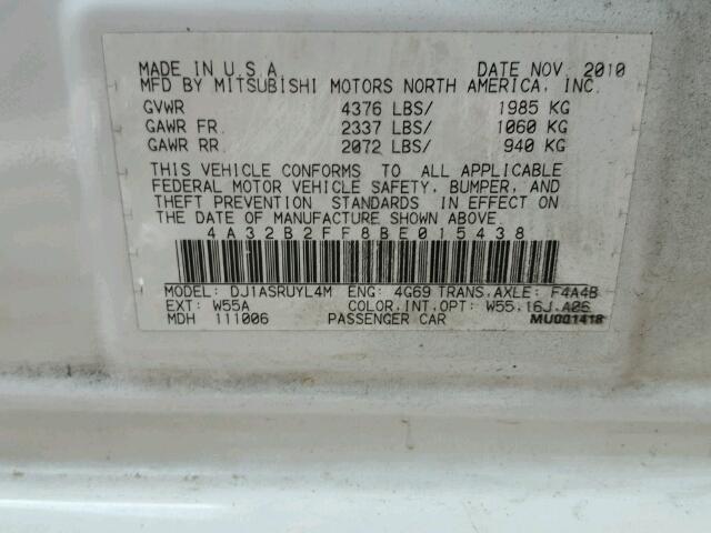 4A32B2FF8BE015438 - 2011 MITSUBISHI GALANT WHITE photo 10