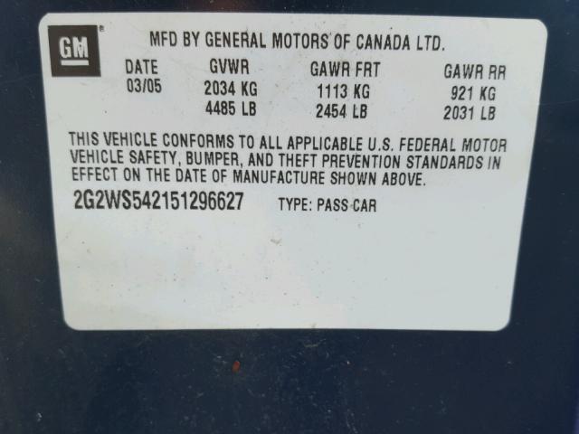 2G2WS542151296627 - 2005 PONTIAC GRAND PRIX Կանաչ լուսանկար 10