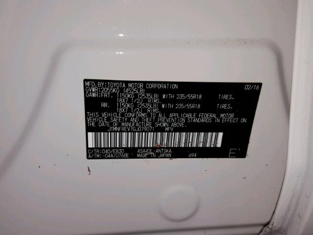 JTMNFREV7GJ079071 - 2016 TOYOTA RAV4 白色 照片 10