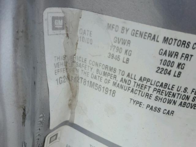 1G2NF12T81M561918 - 2001 PONTIAC GRAND AM S SILVER photo 10