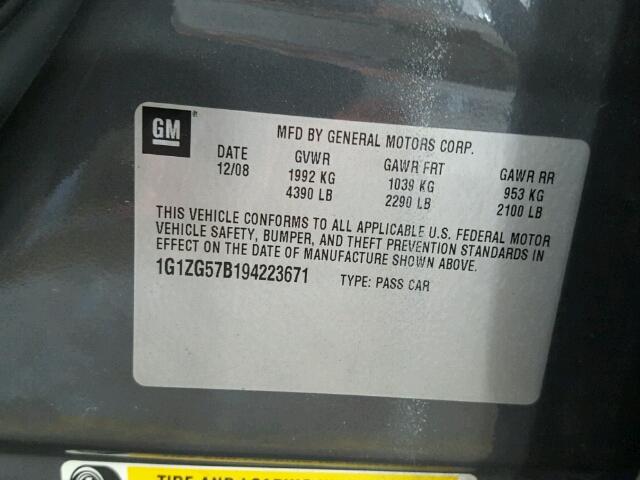 1G1ZG57B194223671 - 2009 CHEVROLET MALIBU LS Boz foto 10