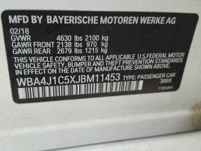 WBA4J1C5XJBM11453 - 2018 BMW 430I GRAN WHITE photo 10