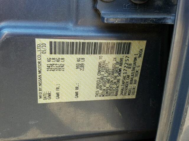 1N4AL2AP5AC172257 - 2010 NISSAN ALTIMA BAS BLUE photo 10