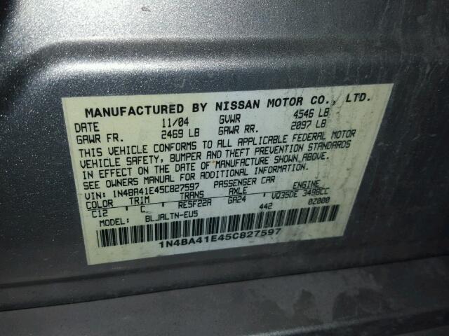 1N4BA41E45C827597 - 2005 NISSAN MAXIMA SE TAN photo 10