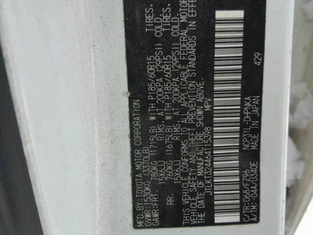 JTLKT324464115398 - 2006 TOYOTA SCION WHITE photo 10