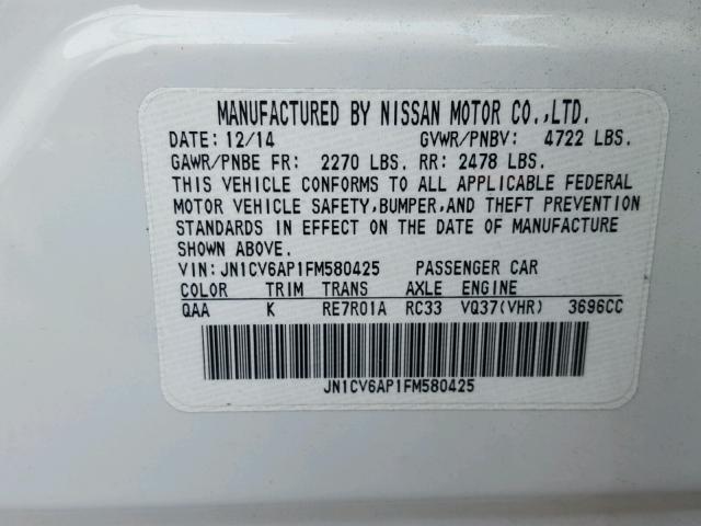 JN1CV6AP1FM580425 - 2015 INFINITI Q40 WHITE photo 10