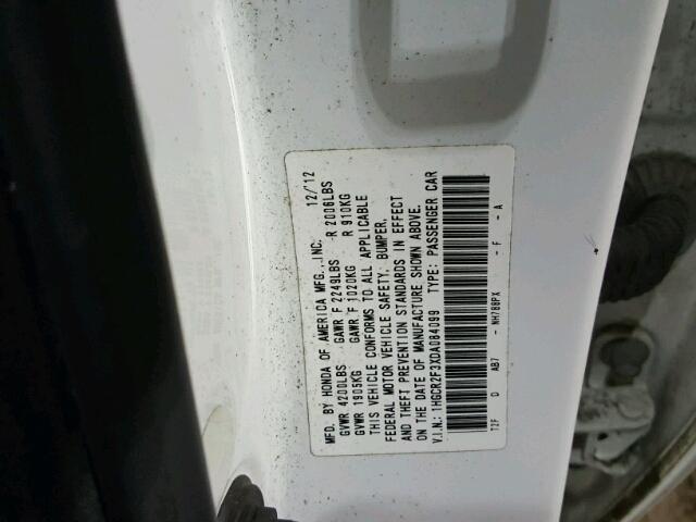 1HGCR2F3XDA084099 - 2013 HONDA ACCORD WHITE photo 10