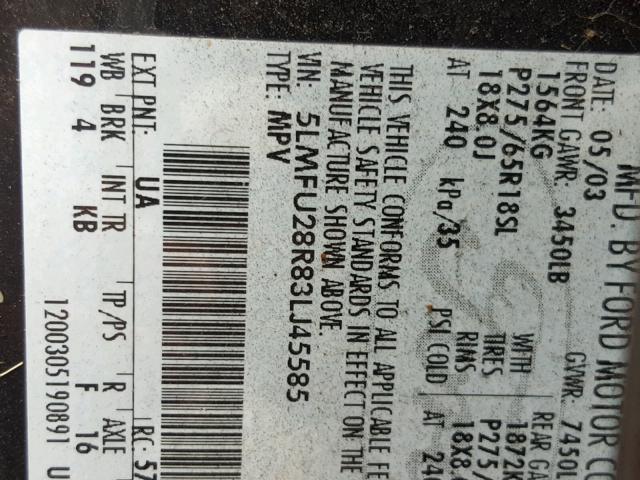 5LMFU28R83LJ45585 - 2003 LINCOLN NAVIGATOR 黑色 照片 10