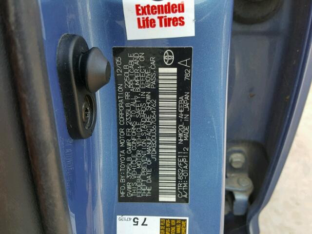 JTDKB20U367064762 - 2006 TOYOTA PRIUS BLUE photo 10