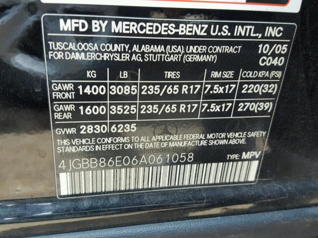 4JGBB86E06A061058 - 2006 MERCEDES-BENZ ML 350 BLACK photo 10