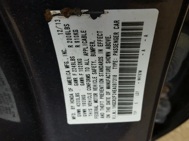 1HGCR2F34EA097318 - 2014 HONDA ACCORD GRAY photo 10