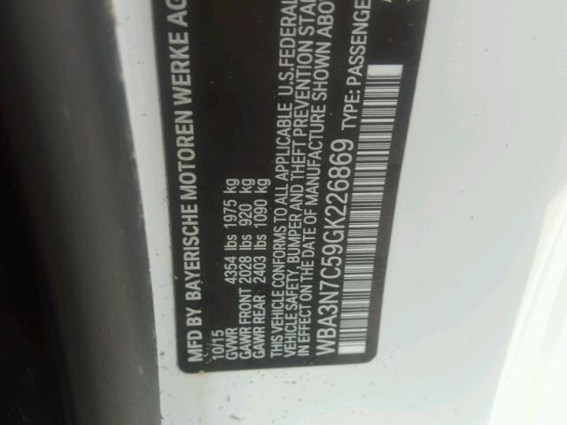 WBA3N7C59GK226869 - 2016 BMW 428 I WHITE photo 10