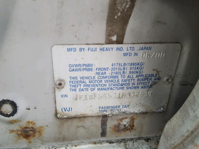 JF1SF65631H732834 - 2001 SUBARU FORESTER S SILVER photo 10