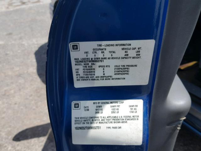 1G2NE52T9XM832701 - 1999 PONTIAC GRAND AM S BLUE photo 10