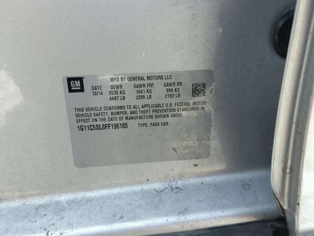 1G11C5SL8FF196185 - 2015 CHEVROLET MALIBU 1LT 灰色 照片 10