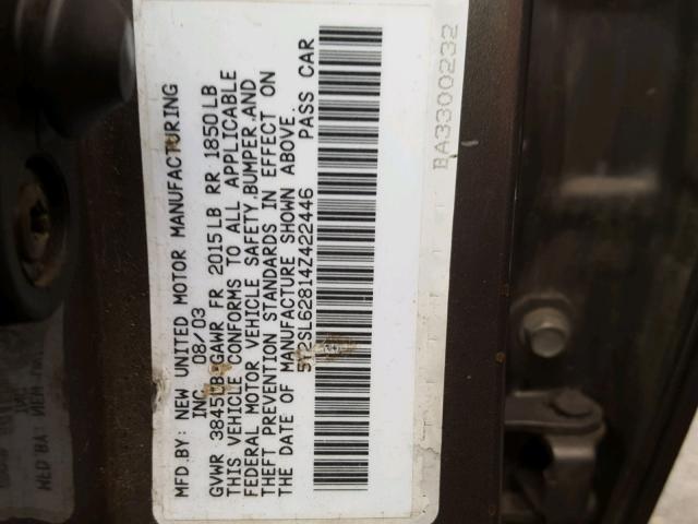 5Y2SL62814Z422446 - 2004 PONTIAC VIBE GRAY photo 10