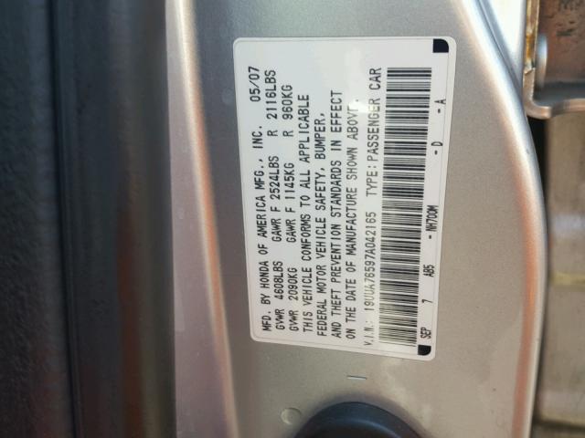 19UUA76597A042165 - 2007 ACURA TL TYPE S SILVER photo 10