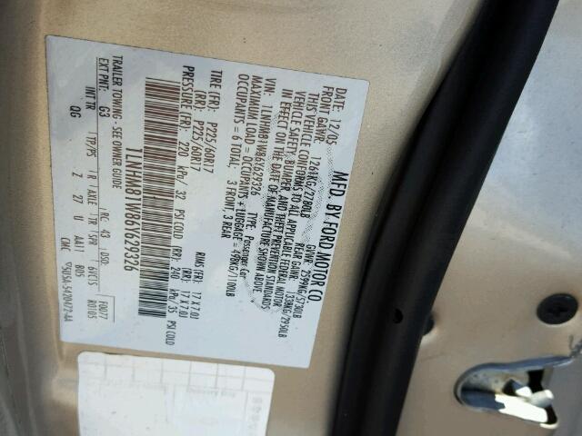 1LNHM81W86Y629326 - 2006 LINCOLN TOWN CAR S GOLD photo 10