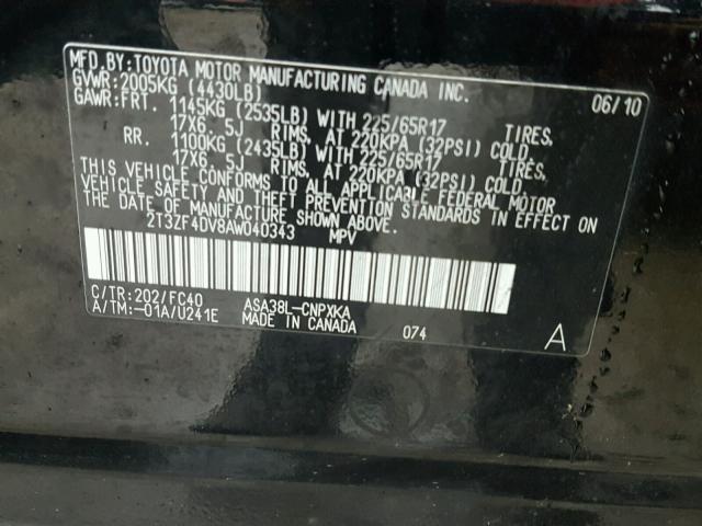 2T3ZF4DV8AW040343 - 2010 TOYOTA RAV4 BLACK photo 10